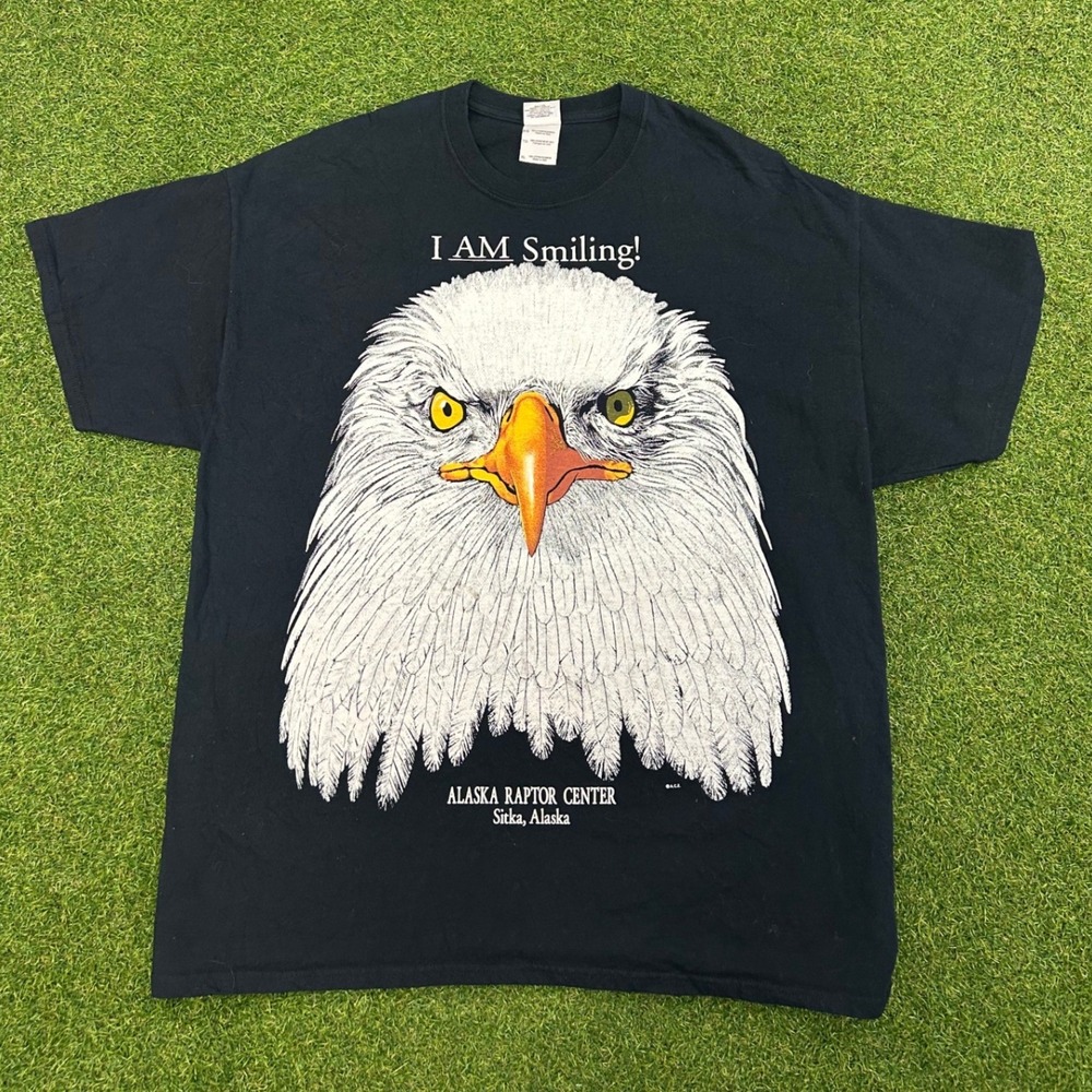 Alaska Raptor Center Bald Eagle I Am Smiling Graphic T-Shirt Black XL Sitka AK